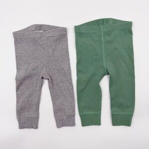 Hanna Andersson Baby Leggings set of 2 pants 12-18 months Ribbed Gray and Green